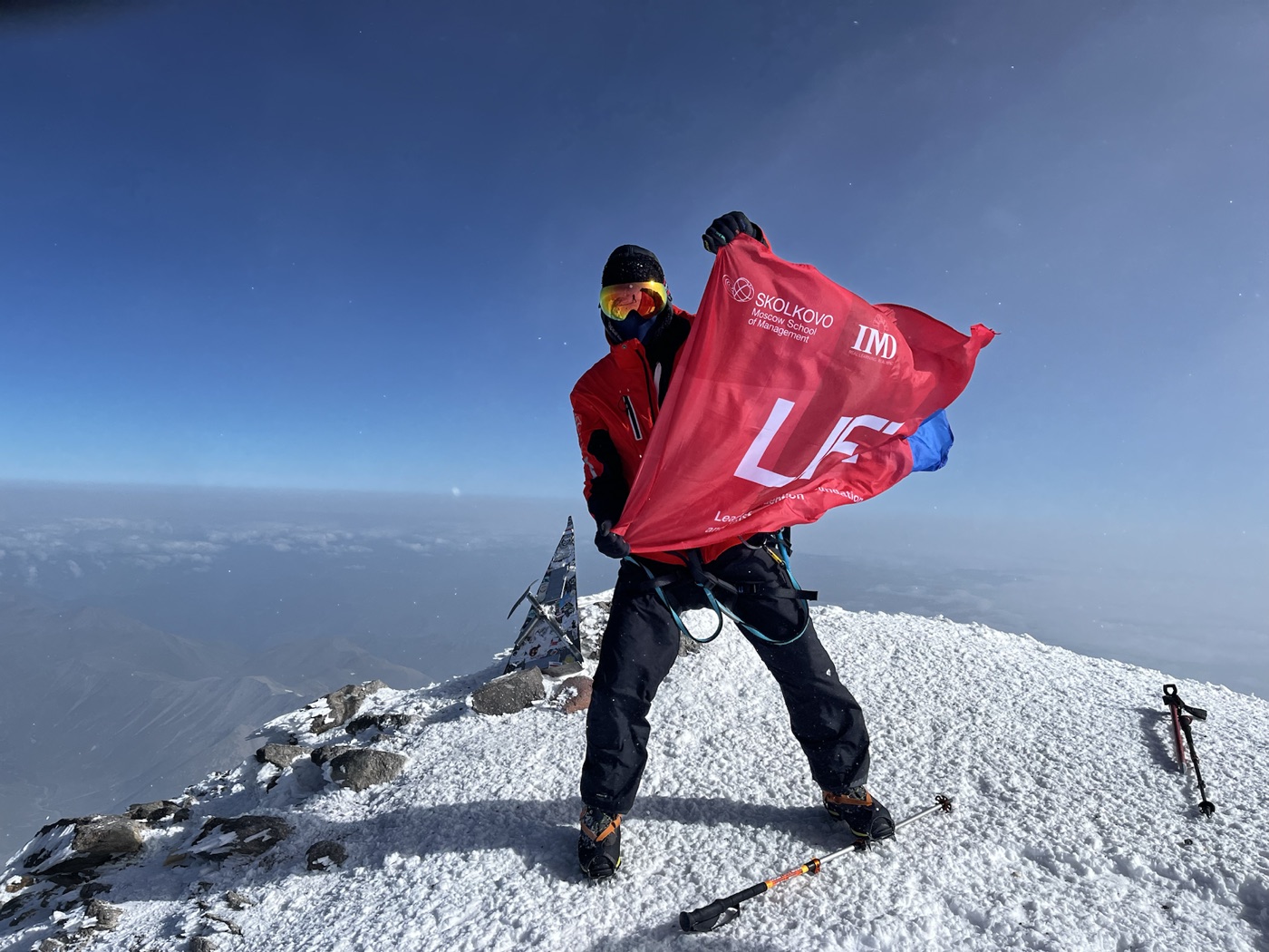 Alexander Dolya on the summit of Mount Elbrus